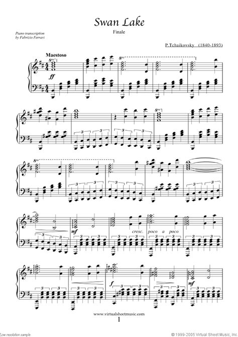 Tchaikovsky Swan Lake Finale Sheet Music For Piano Solo