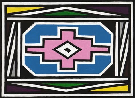 Mahlangu Esther Ndebele Design With Blue And Pink Medallion Mutualart