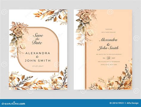 Nude Rose Flower Floral Vector Watercolor Colorful Wedding Invitation Card Template Set With