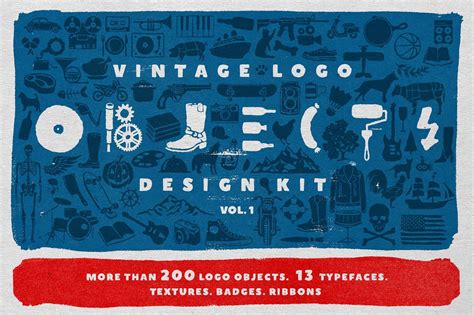 Vintage Logo Design Tool Kit Fonts Textures Ribbons And Objects By