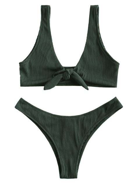 Zaful Tie Textured Ribbed Bikini Set Sea Green L Bikinis Bikini Set Online Shopping
