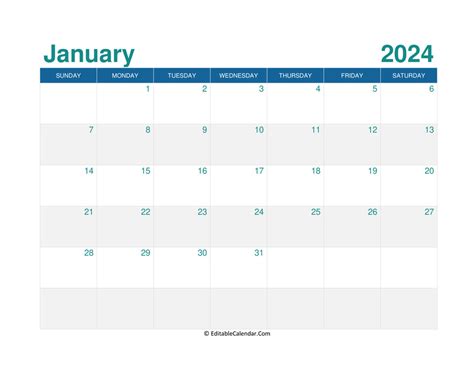 January 2024 Calendar Templates