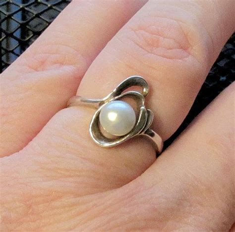 Pearl Solitaire Ring 65mm Silvery White Freshwater Pearl Freeform