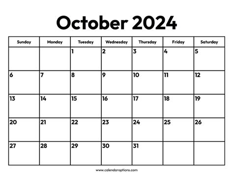 October 2024 Calendars Calendar Options