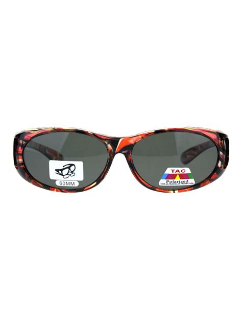 womens clear 60mm geometric print fit over plastic oval sunglasses red black
