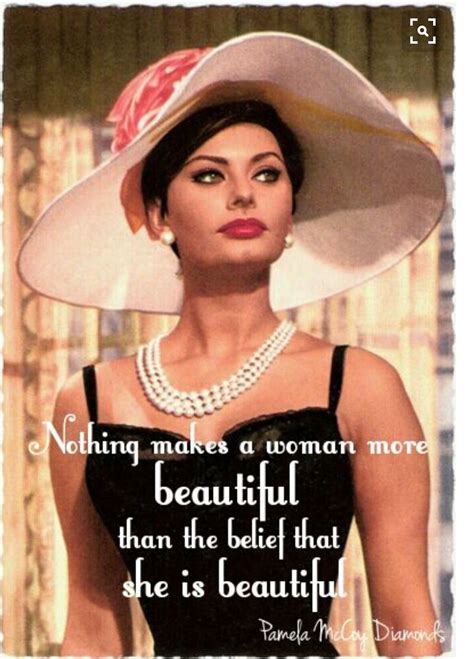 a woman wearing a white hat and pearls on her head with the quote nothing makes a woman more