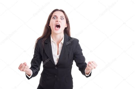 Angry Business Woman Yelling And Shouting Like Crazy Showing Rag Stock