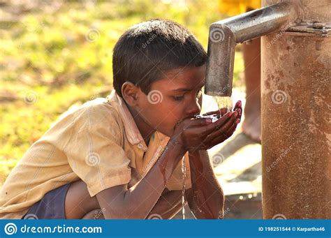 A Village Boy Drinking Tap Water Editorial Stock Image Image Of
