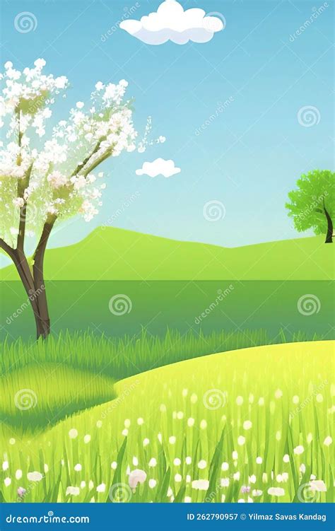 Lush Nature And Blooming Trees In Spring Stock Vector Illustration Of