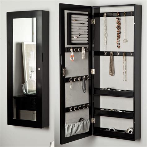 Paloma Locking Wooden Wall Jewelry Armoire High Gloss Black 1475w