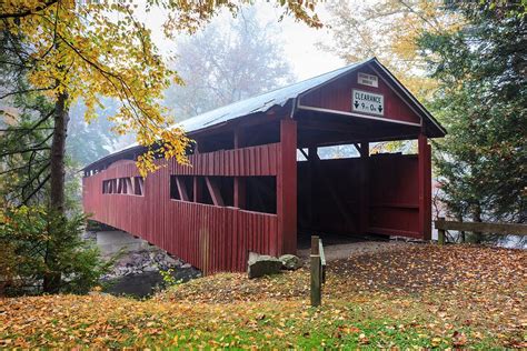 Pennsylvania Covered Bridge Fall Colors Photograph By Carol Vandyke