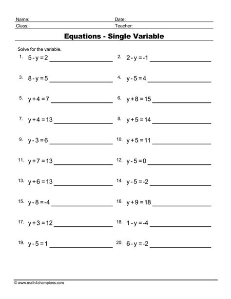 Equations With One Variable Worksheets