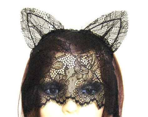Halloween Sexy Womens Headband Black Lace Cat Ears Headband Veil Uk By