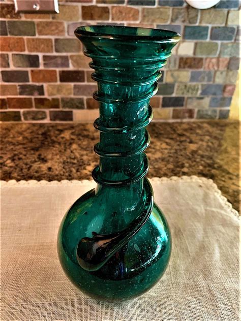 collectible glass collectibles emerald green crackle glass vase emerald crackle glass hand blown