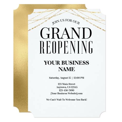 Business Grand Reopening Faux Gold Invitation