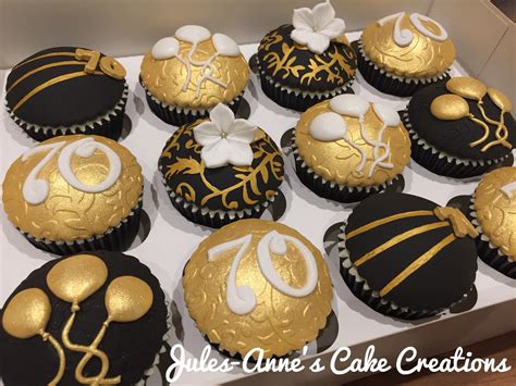 Black And Gold With A Touch Of White 70th Birthday Cupcakes By Jules Anne S Cake Creations