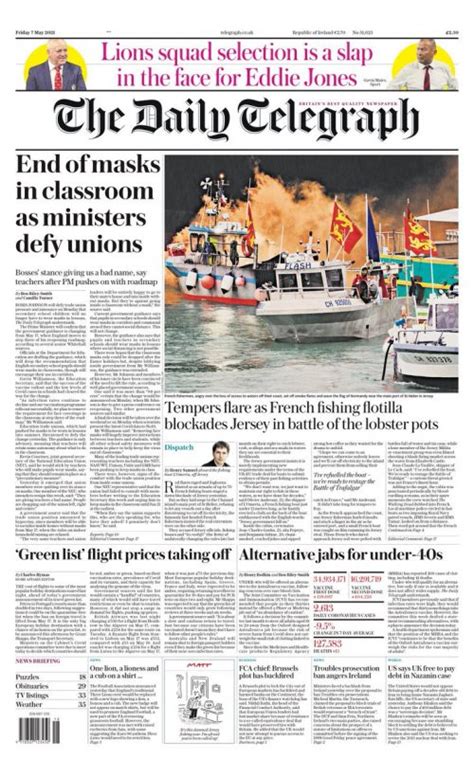 Daily Telegraph Front Page 7th Of May 2021 Tomorrows Papers Today