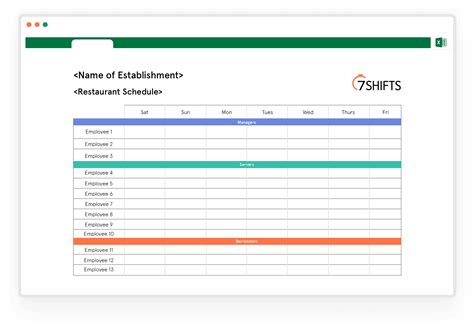 Restaurant Schedule Excel Template 7shifts