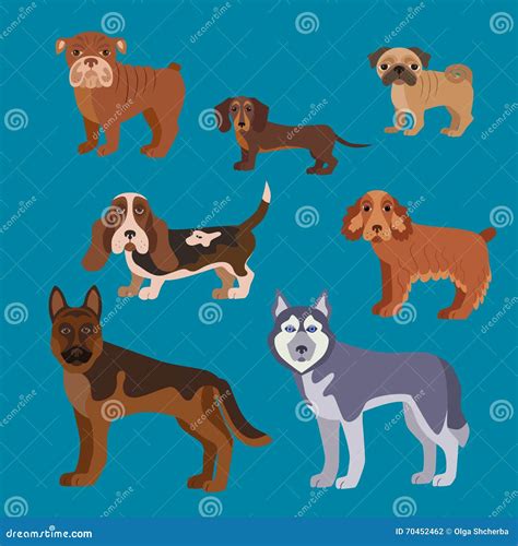 Dog Breed Set Illustration Of Dog Breed In Flat Style Stock Vector