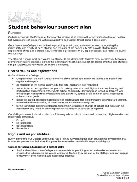 Tcs Student Behaviour Support Plan Template Doc Template Pdffiller