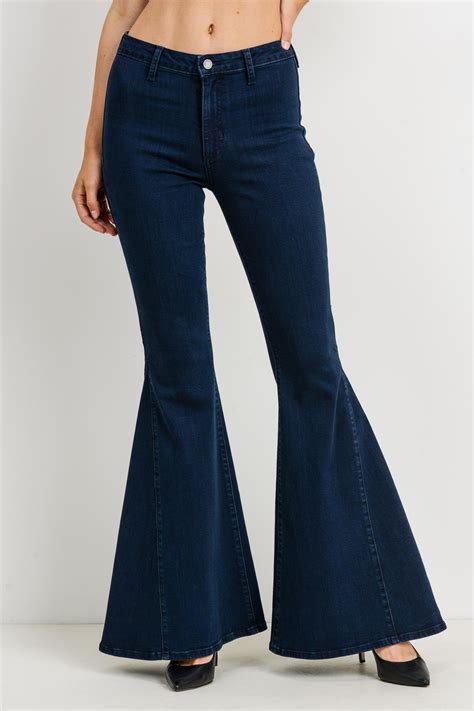 Denim bell bottom flare jeans with frayed hem and high waist. just black Bell Bottom Jeans from New York by Dor L'Dor ...