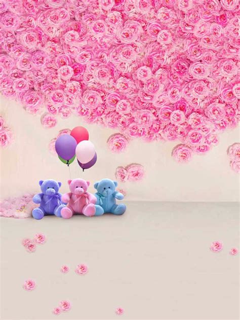 Customize Vinyl Cloth Print Teddy Bear Balloon Roses