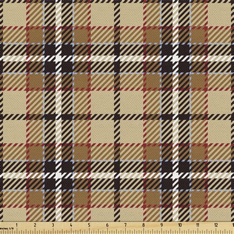 Brown Plaid Upholstery Fabric By The Yard Squares With Stripes Cutting