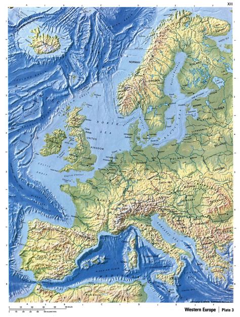 Подробная карта рельефа Западной Европы Европа Maps Of The World