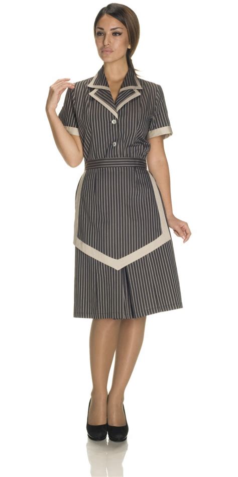 Hotel Uniforms Brown Striped Dress Model Greta