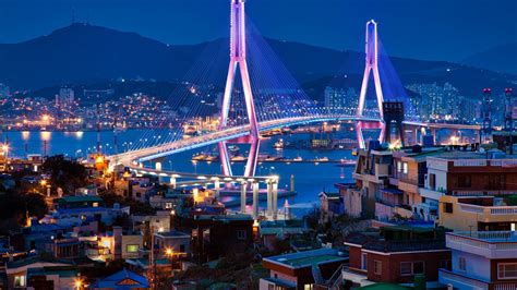 South Korea Bay Bridge Building Busan Hd Travel Wallpapers Hd