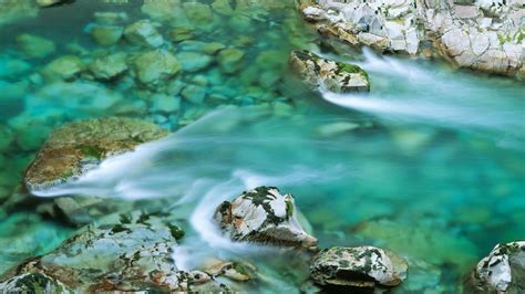 Clear Water River Washing The Mossy Rocks Wallpaper Nature Wallpapers