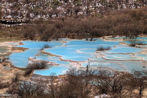 Five Color Ponds At Huanglong Valley Landscape Sichuan China High Res