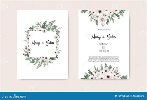Botanical Wedding Invitation Card Template Design White And Pink