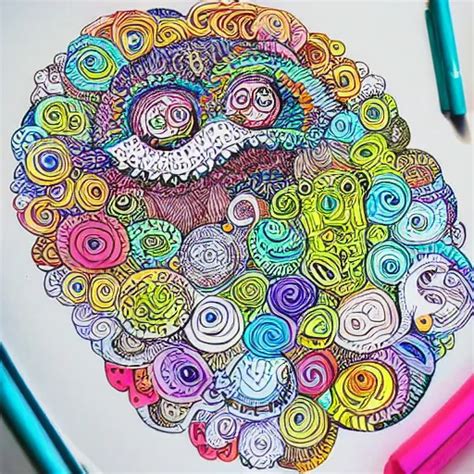 Colorful Monster Doodle Art Intricate Kerby Rosanes Stable