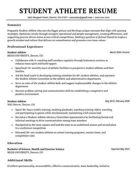 Student Athlete Resume Example And How To Write