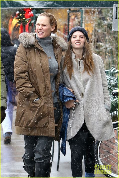 Uma Thurman Arpad Busson Snowy Aspen Stroll With Maya Photo Arpad Busson