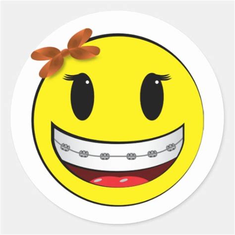 Smiley Face With Braces Girl Classic Round Sticker Zazzle