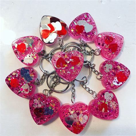 Valentines Day Keychains Resin And Glitter ️ Heart Jewelry Cool