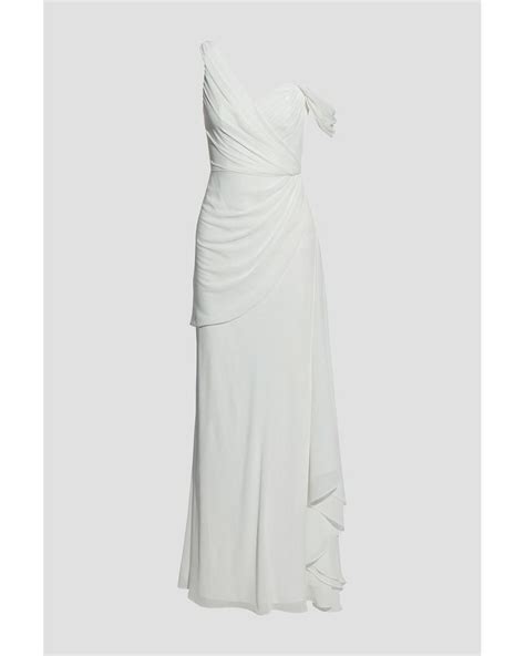 Badgley Mischka One Shoulder Draped Crepon Bridal Gown In White Lyst