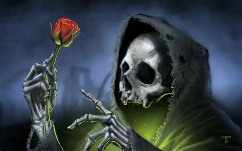 Wallpaper Death Rose Red Digital Art Grim Reaper 2560x1600