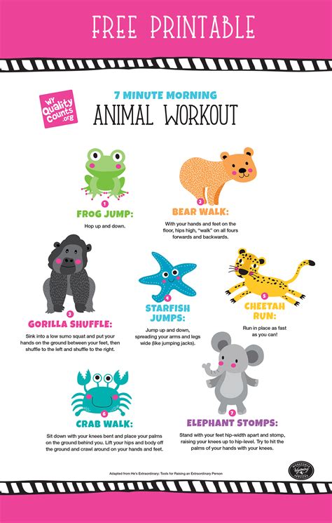 7 Minute Morning Animal Workout Wy Quality Counts Animal Activities