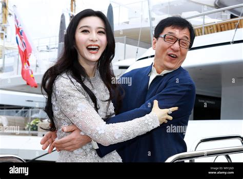 Hong Kong Kungfu Superstar Jackie Chan Right Hugs Chinese Actress Fan
