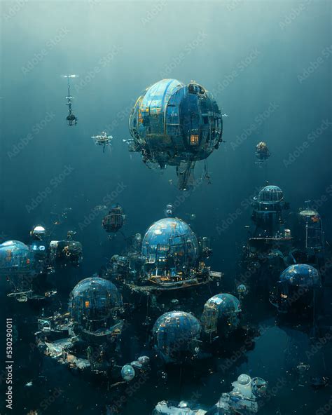 Science Fiction Futuristic Underwater Base 3d Art Abstract Vertical