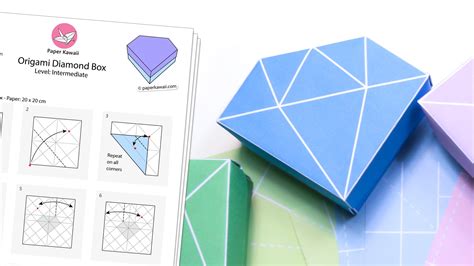 Origami Diamond Box Diagram And Printable Templates Paper Kawaii Shop