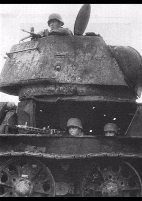 Destroyed T 34 1942 Model Being Used As A Bunker By German Soldiers