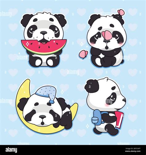 Cute Panda Kawaii Cartoon Vector Characters Set Adorable And Funny