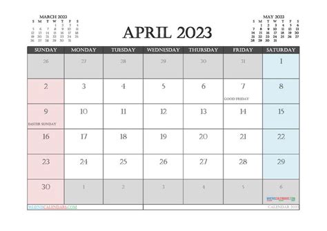 Printable April 2023 Calendar Free 12 Templates