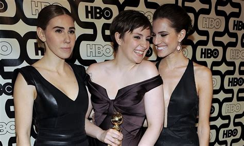 lena dunham celebrates golden globes win with girls co stars allison williams and zosia mamet at