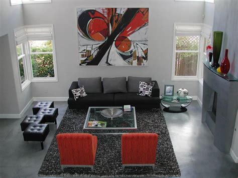 Gray Contemporary Living Room With Red Accents Hgtv