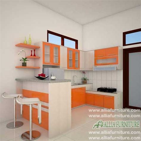 Harga kitchen set minimalis klien di cengkareng untuk dapur apartemen kecil modern sederhana terbaru dan termurah rumah minimalis harga standar gavin. Kitchen set minimalis meja bar orange - Allia Furniture